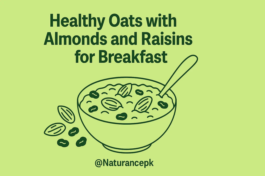 Healthy oats with almonds and raisins for breakfast