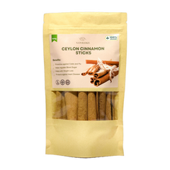 Ceylon cinnamon sticks in a resealable package, known for health benefits and unique flavor, 100g net weight.